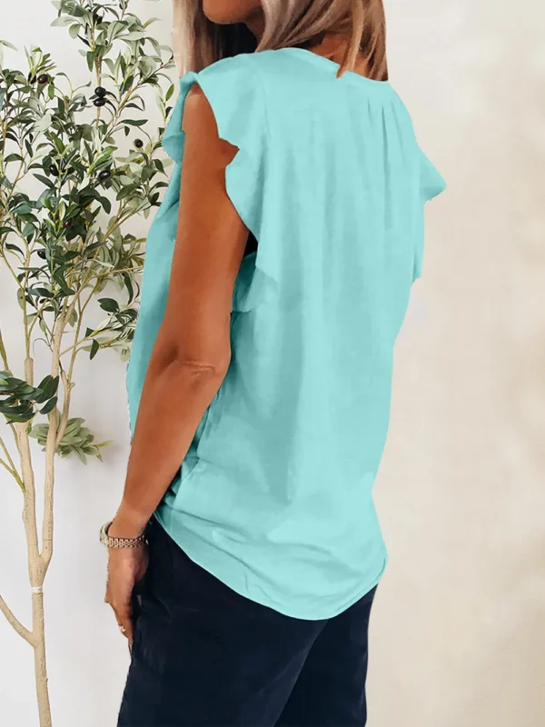 Ruffled Notched Cap Sleeve T-Shirt - Image 11