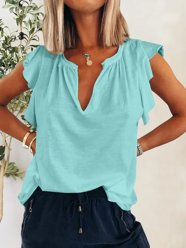 Ruffled Notched Cap Sleeve T-Shirt - Image 10