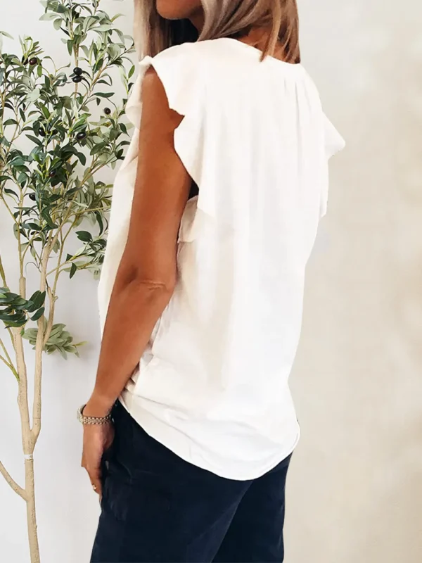 Ruffled Notched Cap Sleeve T-Shirt - Image 2