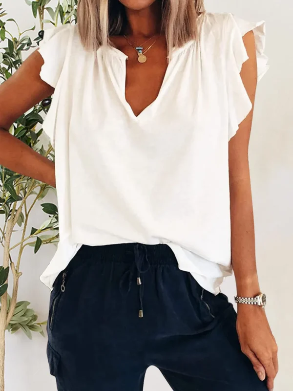 Ruffled Notched Cap Sleeve T-Shirt - Image 3