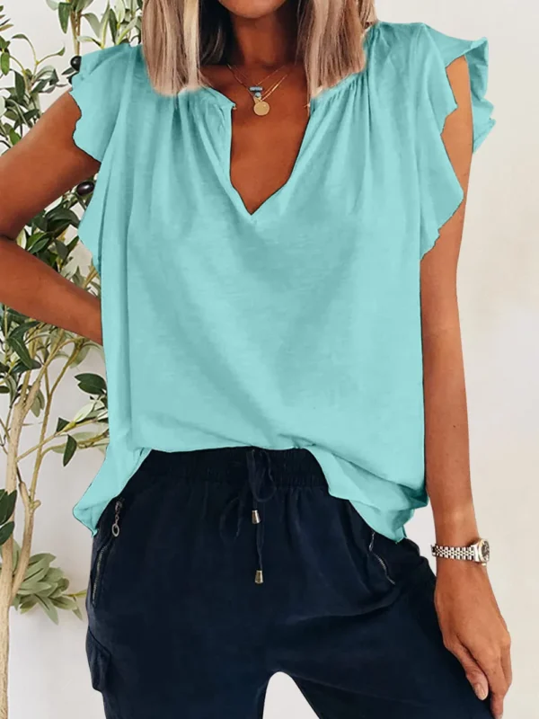 Ruffled Notched Cap Sleeve T-Shirt - Image 12