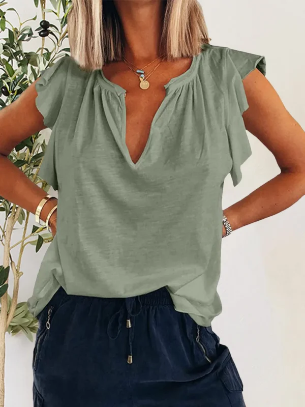 Ruffled Notched Cap Sleeve T-Shirt - Image 7