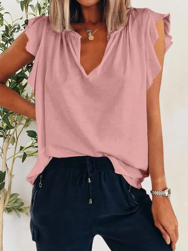 Ruffled Notched Cap Sleeve T-Shirt - Image 6