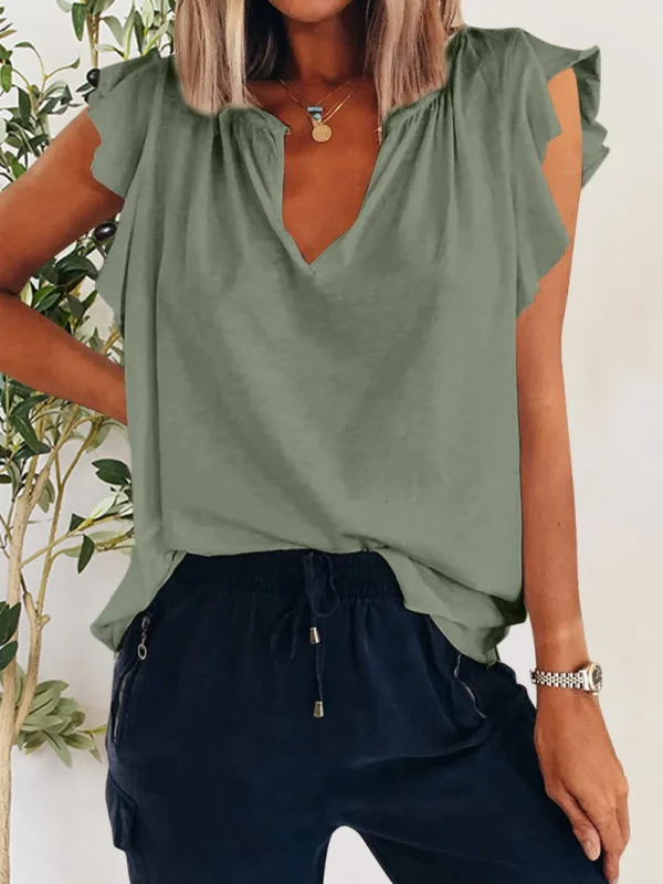 Ruffled Notched Cap Sleeve T-Shirt - Image 9