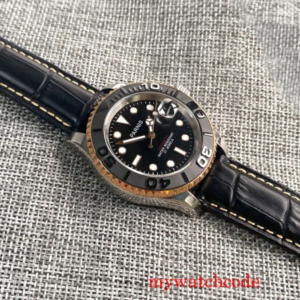 41mm Parnis Black Dial Black Sapphire Glass Ceramic Bezel 21 Jewels Miyota 8215 Automatic Men's Watch Bidirectional Bezel - Image 4