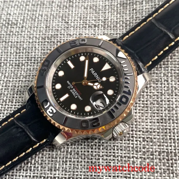 41mm Parnis Black Dial Black Sapphire Glass Ceramic Bezel 21 Jewels Miyota 8215 Automatic Men's Watch Bidirectional Bezel - Image 3