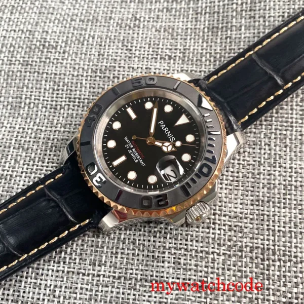 41mm Parnis Black Dial Black Sapphire Glass Ceramic Bezel 21 Jewels Miyota 8215 Automatic Men's Watch Bidirectional Bezel - Image 5