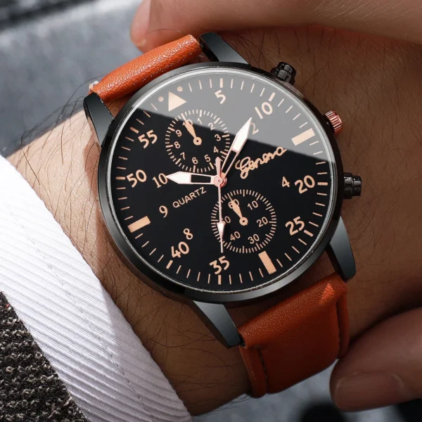 2/4/6pcs/set Men's Watch Combination Set Trendy Casual Business Style Men's Temperament Leather Watch Sport Style Watch No Box - Image 2
