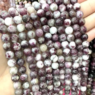 6 8 10MM Natural Stone Plum Flower Tourmaline Gems Round Loose Spacer Beads For Jewelry DIY Making Bracelet Accessories