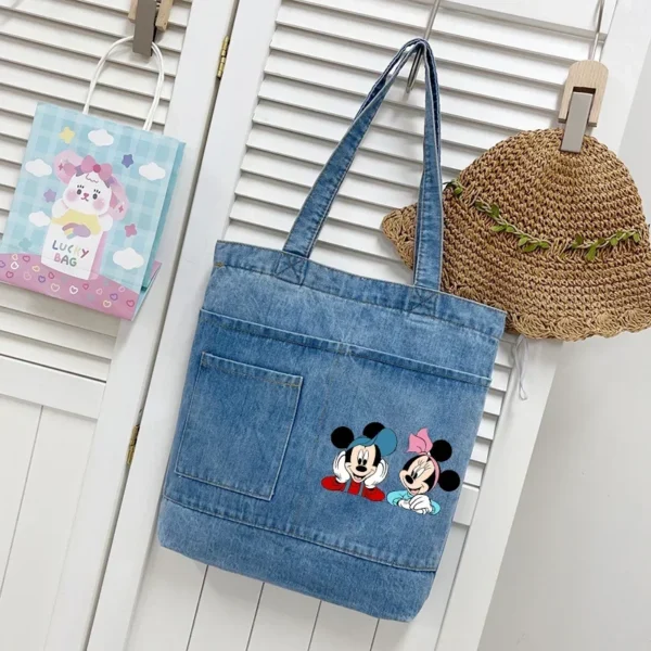 Disney Mickey Minnie women Vintage Denim Splicing Shoulder Bag Fashion Student Bags Casual Canvas Tote Underarm Shopping pouch - Image 3
