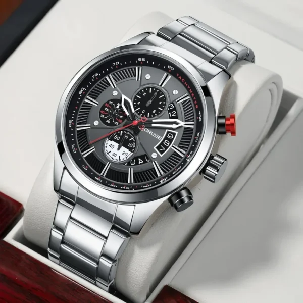 BORUSE 2Pcs/set Business Men's Watch Bracelet Alloy Case Round Dial Date Display The Best Choice for Giving To Men on Festivals - Image 3