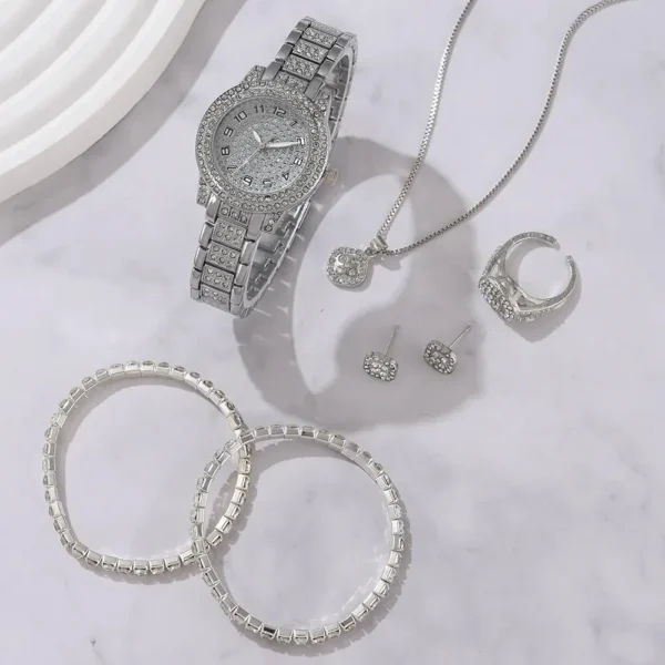 6PCS Women Watch Luxury Elegant Alloy Watch Crystal Wristwatch For Ladies Gift Quartz Watch Alloy Rhinestone Bracelet Montre - Image 5