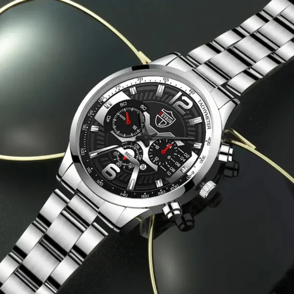 5PCS Set DEYROS Fashion Mens Calendar Watches Men Business Stainless Steel Quartz Wristwatch Male Casual Necklace Bracelet Watch - Image 3