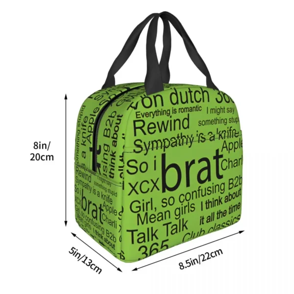 Brat Music Insulated Lunch Bags Thermal Bag Lunch Container English Singer Charli Xcx Tote Lunch Box Bento Pouch School Travel - Image 6