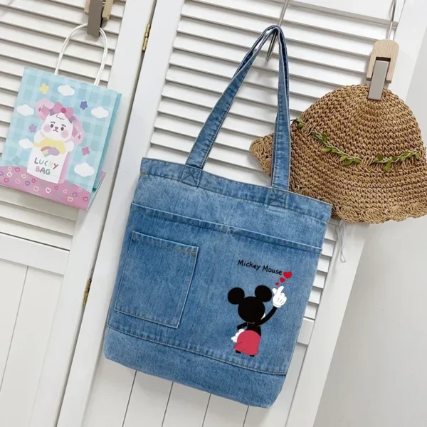 Disney Mickey Minnie women Vintage Denim Splicing Shoulder Bag Fashion Student Bags Casual Canvas Tote Underarm Shopping pouch - Image 4