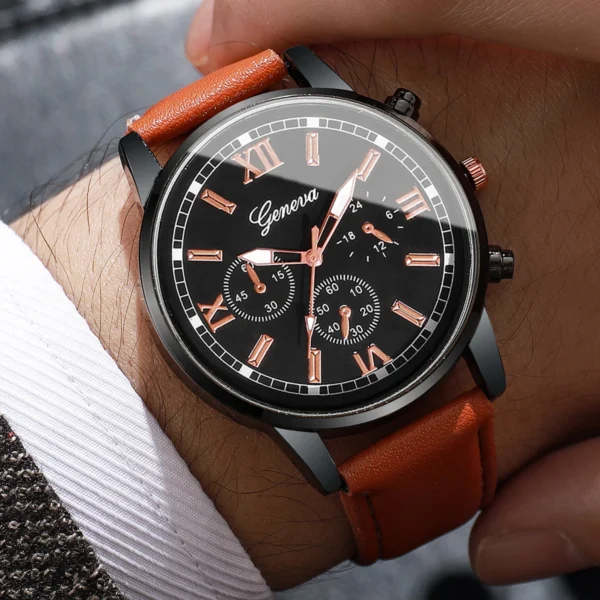 2/4/6pcs/set Men's Watch Combination Set Trendy Casual Business Style Men's Temperament Leather Watch Sport Style Watch No Box - Image 4
