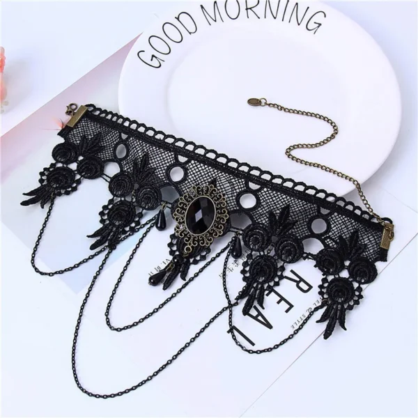 Elegance Pure Beads Tassel Fashion Velvet Flower Crown Choker for Women Vintage Sexy Lace Necklace Girl Neck Jewelry Accessories - Image 4