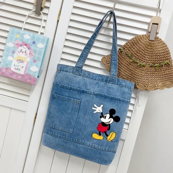 Disney Mickey Minnie women Vintage Denim Splicing Shoulder Bag Fashion Student Bags Casual Canvas Tote Underarm Shopping pouch - Image 2