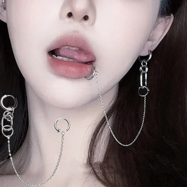 Fake Piercing Lip Clip Earring Anime NANA Okazaki Shinichi Cosplay Punk Chain Linked Earrings Hinged Lip Ring Accessories 1 Set - Image 2