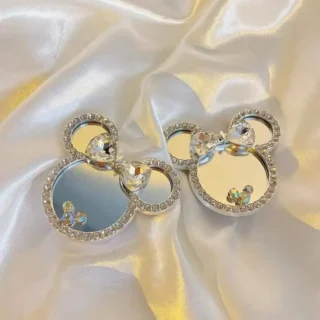 Disney Cartoon Animation Ins Style Mickey Mouse Bow Makeup Mirror Telescopic Rotating Desktop Cute Air Bag Mobile Phone Holder