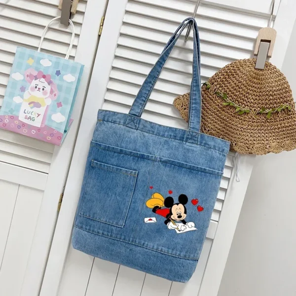 Disney Mickey Minnie women Vintage Denim Splicing Shoulder Bag Fashion Student Bags Casual Canvas Tote Underarm Shopping pouch - Image 5