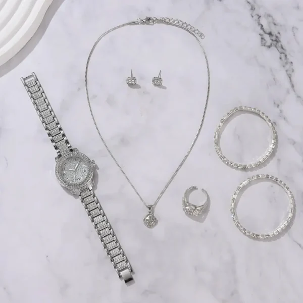 6PCS Women Watch Luxury Elegant Alloy Watch Crystal Wristwatch For Ladies Gift Quartz Watch Alloy Rhinestone Bracelet Montre - Image 4
