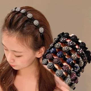 Double Layer Rhinestones Bands Clip Hairbands Fashion Plastic Braided Headband Punk New Knitting Womens Hair Accessories
