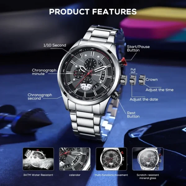 BORUSE 2Pcs/set Business Men's Watch Bracelet Alloy Case Round Dial Date Display The Best Choice for Giving To Men on Festivals - Image 6