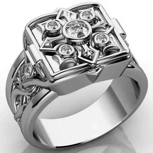 2024 Unique Cross Open Cap Cuffic Locklet Small Secret Pattern Copper Rings For Men Engagement Wedding Party Male Ring Jewelry - Image 2