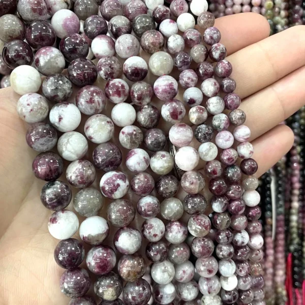 6 8 10MM Natural Stone Plum Flower Tourmaline Gems Round Loose Spacer Beads For Jewelry DIY Making Bracelet Accessories - Image 2