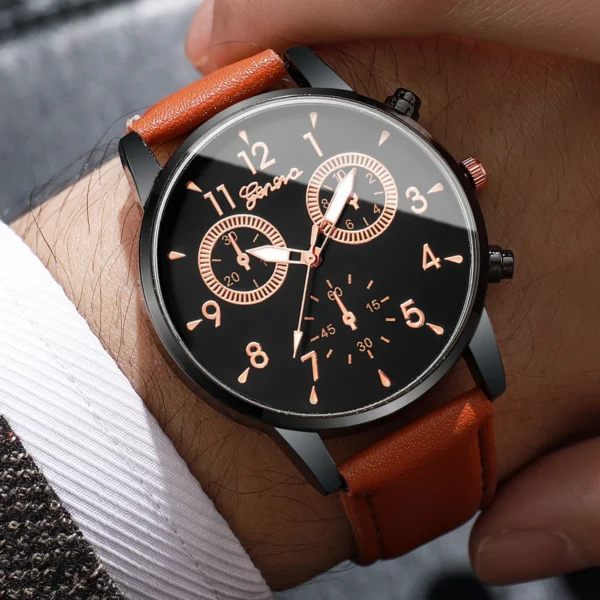 2/4/6pcs/set Men's Watch Combination Set Trendy Casual Business Style Men's Temperament Leather Watch Sport Style Watch No Box - Image 6