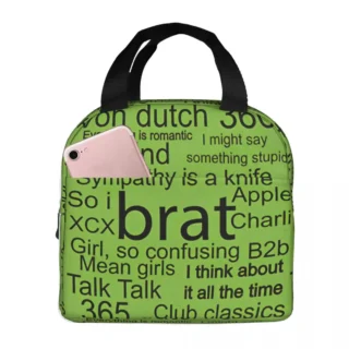 Brat Music Insulated Lunch Bags Thermal Bag Lunch Container English Singer Charli Xcx Tote Lunch Box Bento Pouch School Travel