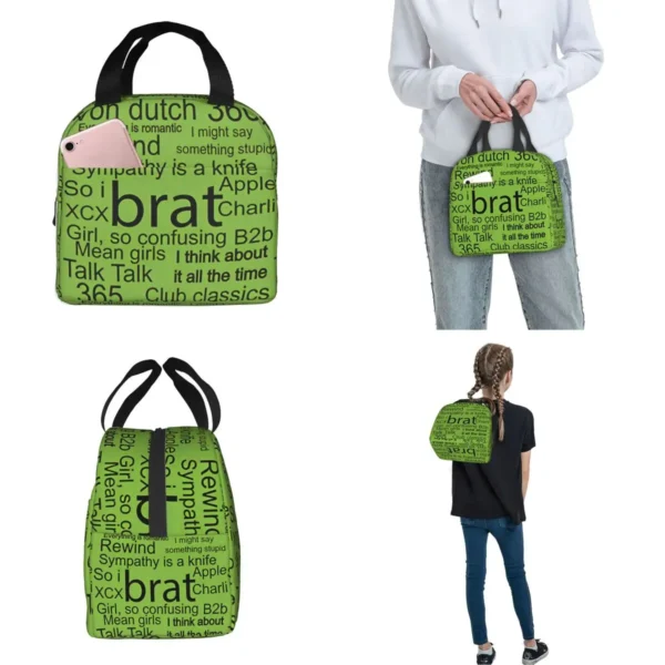 Brat Music Insulated Lunch Bags Thermal Bag Lunch Container English Singer Charli Xcx Tote Lunch Box Bento Pouch School Travel - Image 3