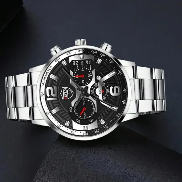 5PCS Set DEYROS Fashion Mens Calendar Watches Men Business Stainless Steel Quartz Wristwatch Male Casual Necklace Bracelet Watch - Image 4