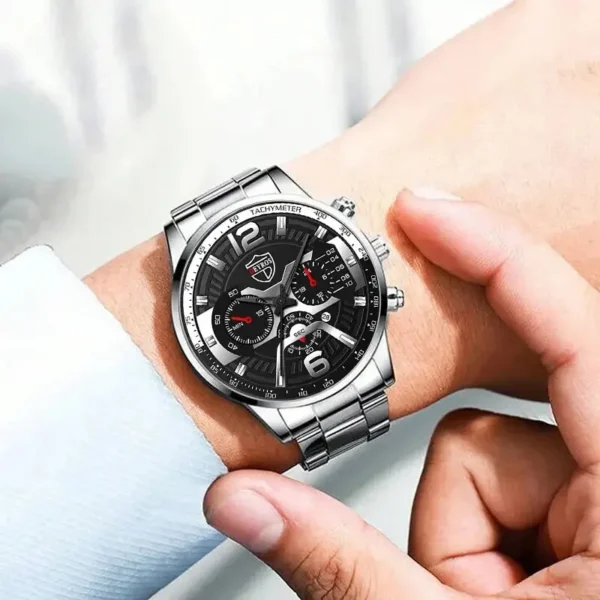 5PCS Set DEYROS Fashion Mens Calendar Watches Men Business Stainless Steel Quartz Wristwatch Male Casual Necklace Bracelet Watch - Image 6