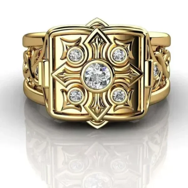 2024 Unique Cross Open Cap Cuffic Locklet Small Secret Pattern Copper Rings For Men Engagement Wedding Party Male Ring Jewelry - Image 3