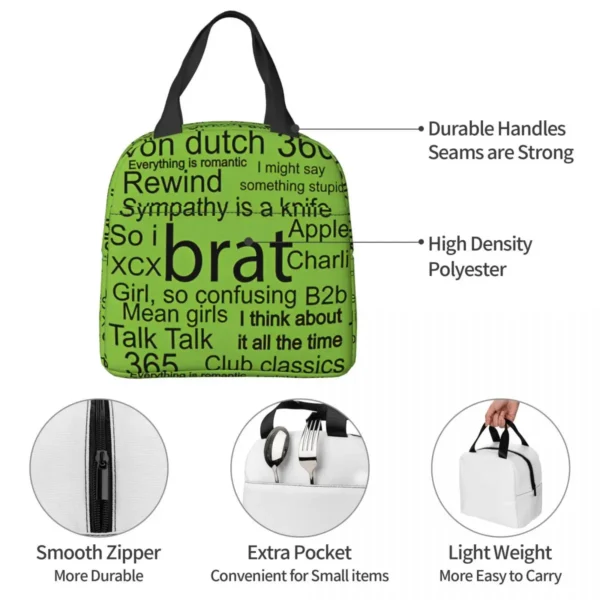 Brat Music Insulated Lunch Bags Thermal Bag Lunch Container English Singer Charli Xcx Tote Lunch Box Bento Pouch School Travel - Image 5