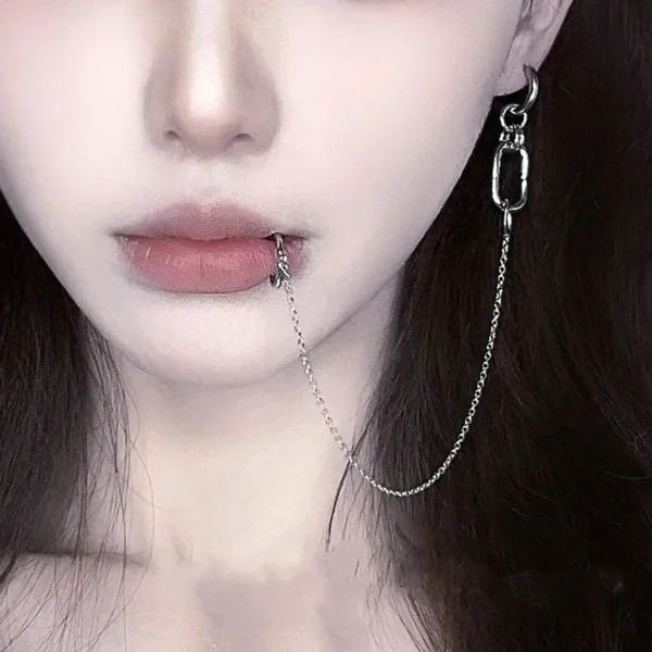 Fake Piercing Lip Clip Earring Anime NANA Okazaki Shinichi Cosplay Punk Chain Linked Earrings Hinged Lip Ring Accessories 1 Set - Image 4