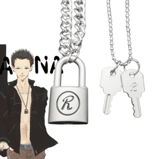 Anime NANA Necklace Oosaki Nana Honjo Ren Key R Lock Unisex Punk Pendant Cosplay Vintage Matte Choker Jewelry Accessories Gift