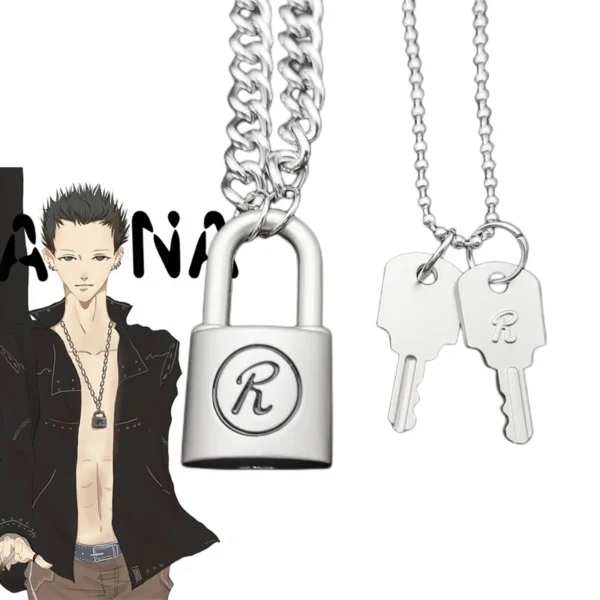 Anime NANA Necklace Oosaki Nana Honjo Ren Key R Lock Unisex Punk Pendant Cosplay Vintage Matte Choker Jewelry Accessories Gift
