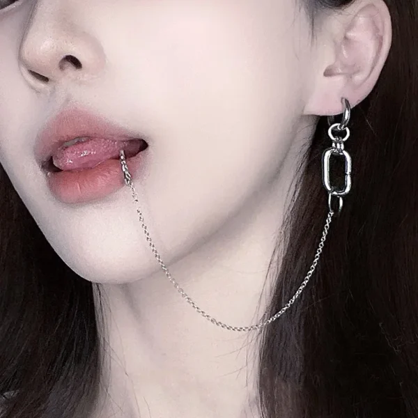 Fake Piercing Lip Clip Earring Anime NANA Okazaki Shinichi Cosplay Punk Chain Linked Earrings Hinged Lip Ring Accessories 1 Set - Image 3
